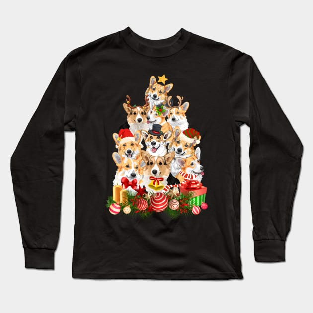 Christmas Tree Corgi Dog Wearing A Santa Hat Gifts For Dog Lover Long Sleeve T-Shirt by mittievance